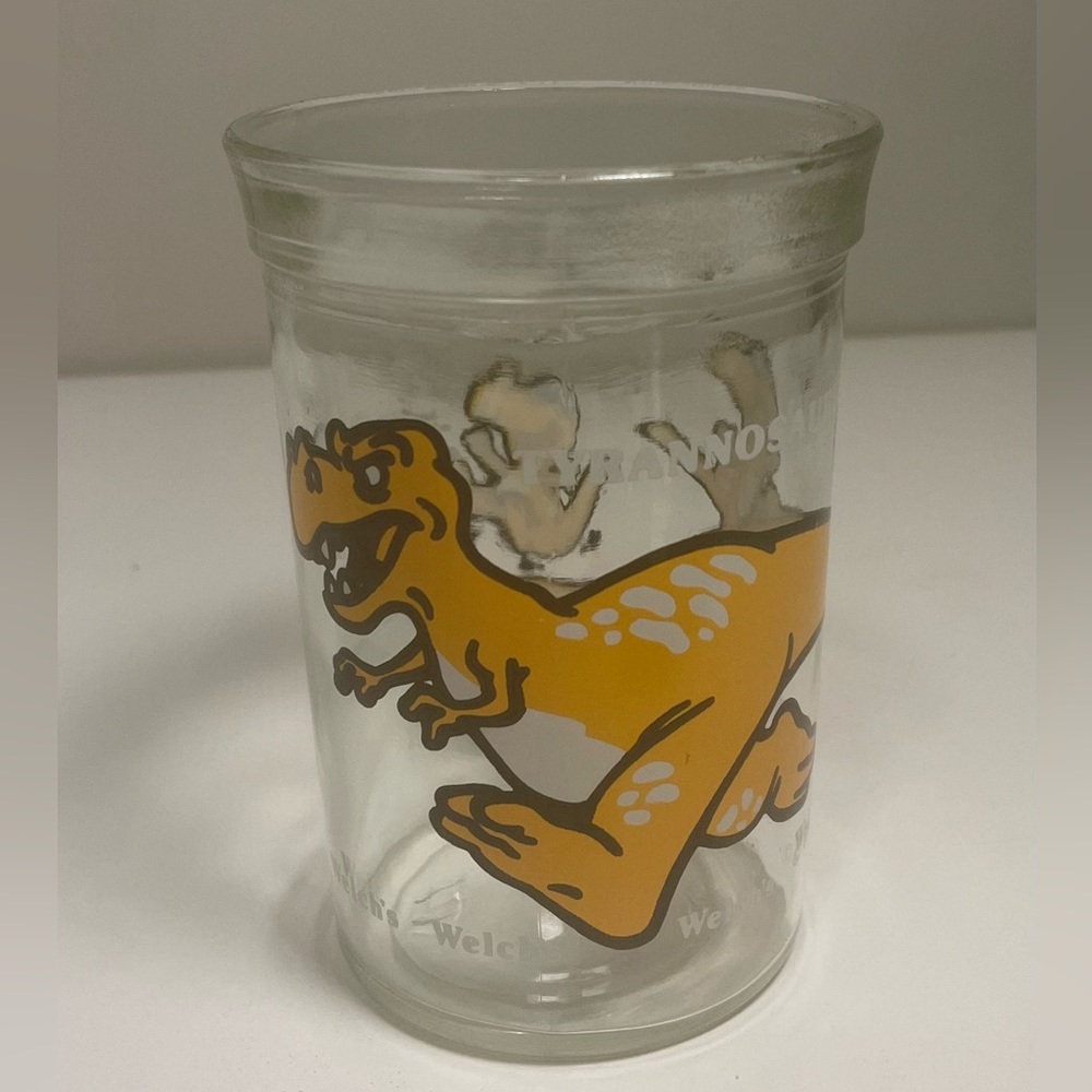 Vintage Welchs Jelly Jar Juice Glass TYRANNOSAURUS REX Cup Drinkware